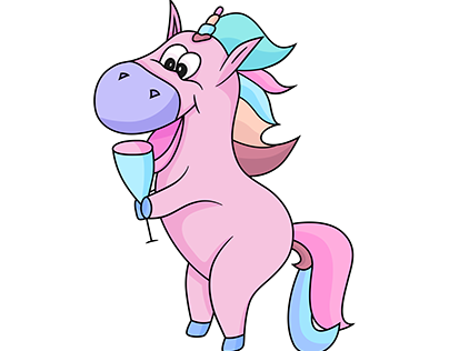 Doodle unicorn cartoon logo design