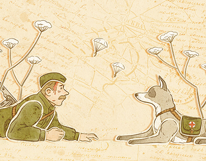 Postcard design "Military Dog" collage Illustration
