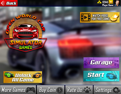 Open World Car Simulator Games UI Design.