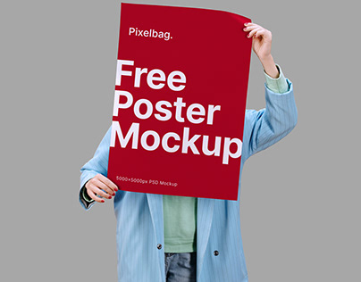 Woman Holding a Poster PSD Mockup