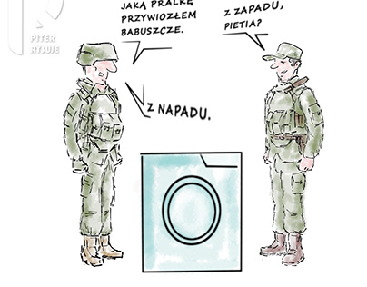 a satirical drawing of russian soldiers on Ukraine.