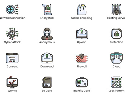 Cyber Security Flat Outline Icons