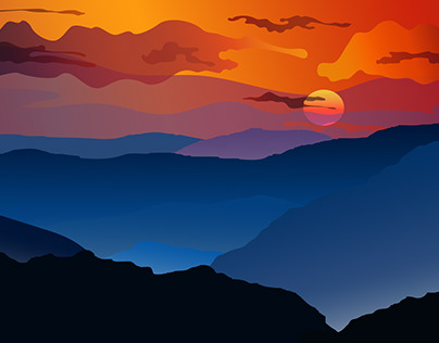 Mountains view wallpaper with sun set digital art