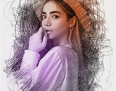 Colored sketch photo effect template