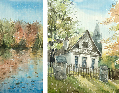 3 Watercolors 'Polish Golden Autumn'