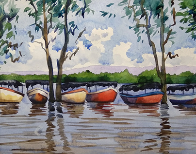 Boats watercolor paintings