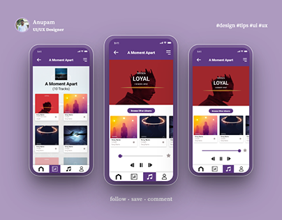 Music player album interactions screen design for app