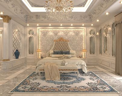 Sea blue & white luxurious Bedroom