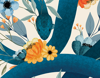 Snake and Flowers - Illustration