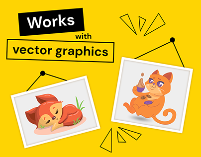 Works with vector graphics. Illustrations and icons