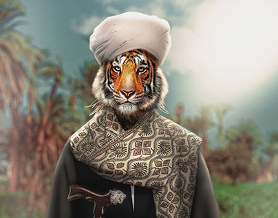 A tiger wears the traditional costume of Upper Egypt