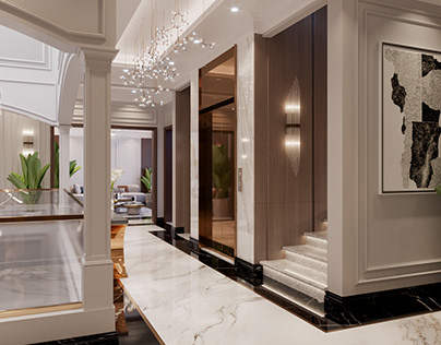 Lift Lobby in a Luxurious Villa Design