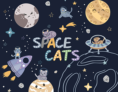 Space Cats Clipart for Kids, Ready-made posters.