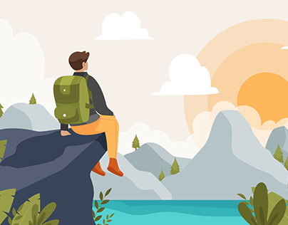 Mountaineer with Landscape View Ilustration