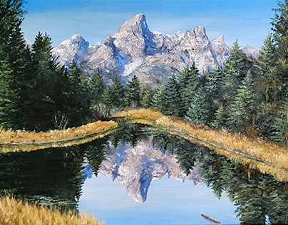 Grand Tetons Reflection Oil Painting