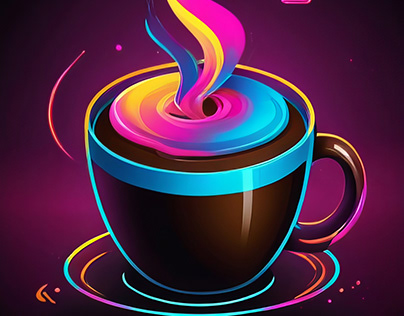 Creative abstract poster with neon Coffee design