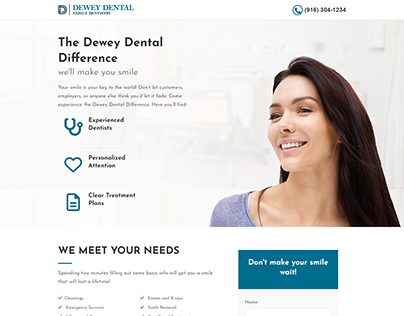 Dewey Dental Group: Dentist landing page