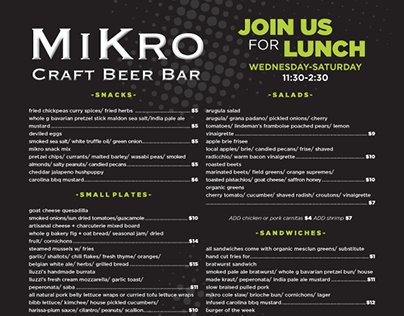 Lunch menu for local brewery.