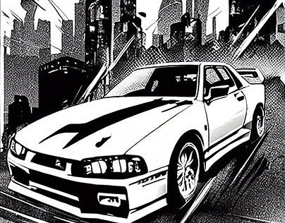 Nissan skyline r34 black and white