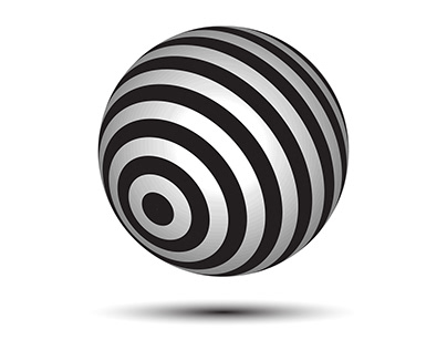 3d Optical illusion sphere. black, white ball.