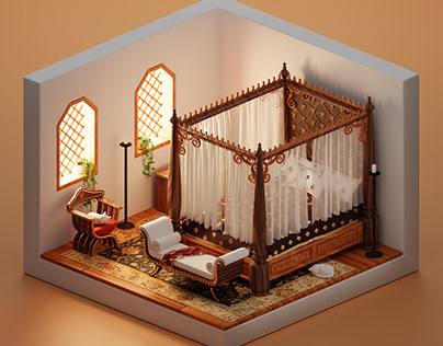 Medieval Bedroom 3D Isometric Scene