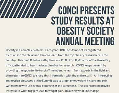 CONCI PRESENTS STUDY RESULTS AT OBESITY SOCIETY MEETING