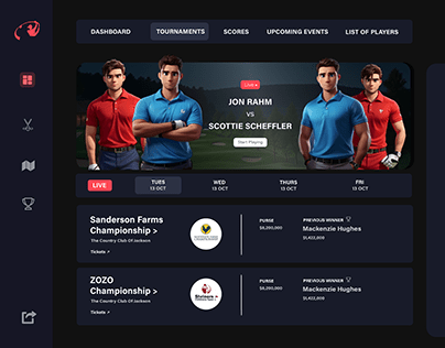 Golf Gaming Website UI Design(Tournaments)