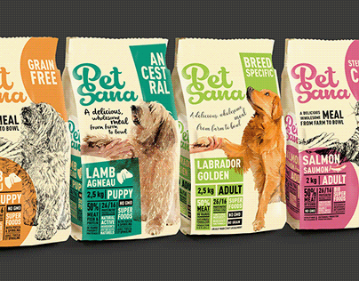 PetSana Logo and Packaging Design for Pet Food