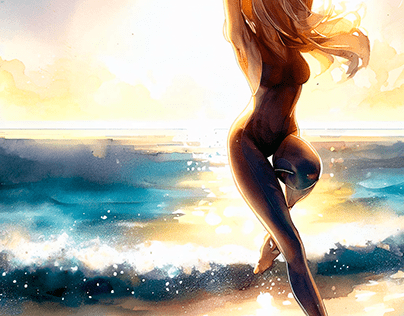 Dancing woman on the seashore