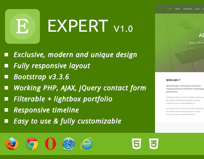Expert CV / Resume & Portfolio | One Page HTML Template