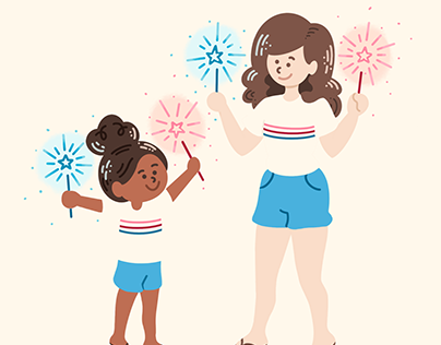 Independence Day Fun with Sparklers Illustration
