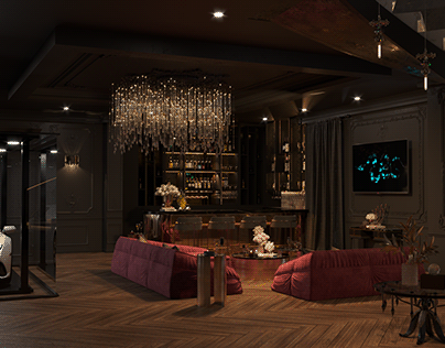Luxurious Neo Classic Bar and Home Theatre Interior CGI