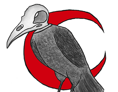 Crow Skull with Red Moon