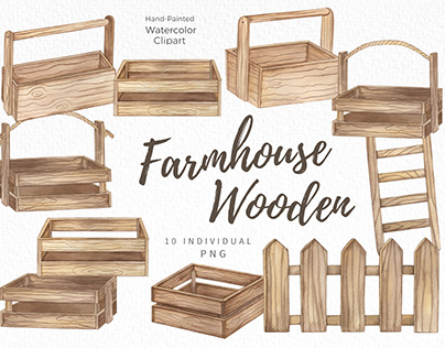 Watercolor Wooden Farmhouse Garden Tools Clipart