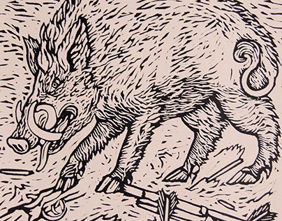 Wild Boar Linocut Print