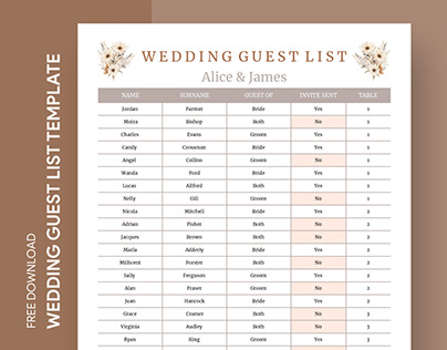 Free Editable Online Boho Wedding Guest List Template