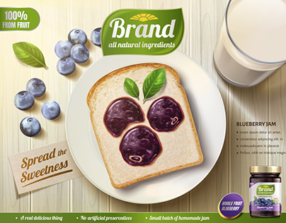 Blueberry jam ads, blueberry shape coating spread