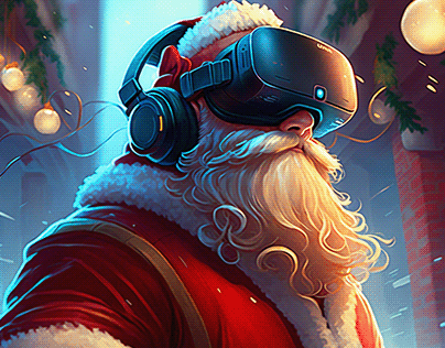 Santa clause wearing Oculus Quest
