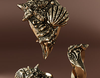 Golden Set "Caribbean Treasures". Sculptural Jewelry.