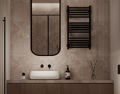 3D Visualization of the beige Bathroom