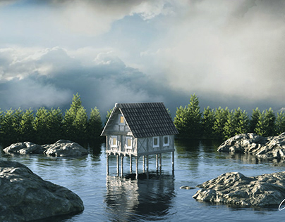 Dream floating House 3D Environment Design