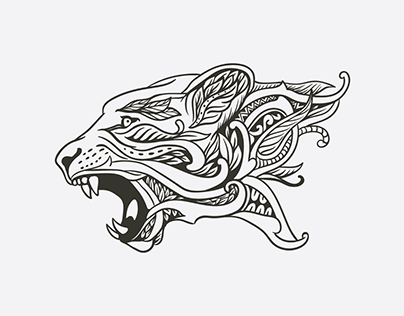 lion real head hand drawing illustration
