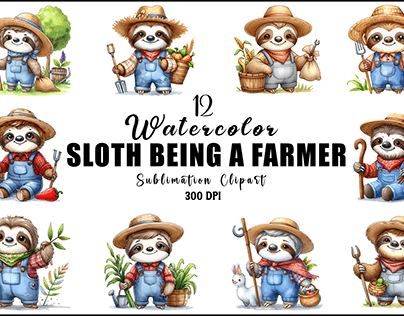 Sloth Being A Farmer Sublimation Clipart