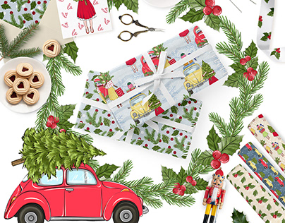 "Oh,Beetle Christmas"- Clipart and Digital pattern