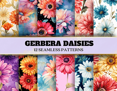 Gerbera Daisies Seamless Patterns