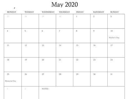may 2020 calendar template