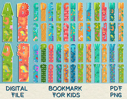 Dinosaur Alphabet, Alphabet Bookmarks PNG Bundle