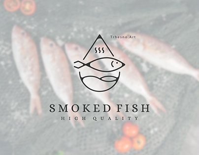 smoked salmon fish logo line art vector