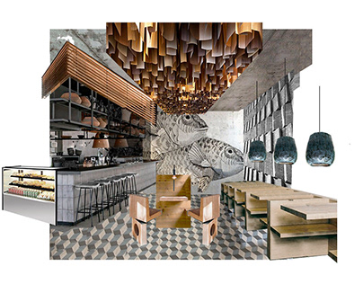 Pan-Asian cafe interior collage