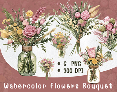 Watercolor Flowers Bouquet